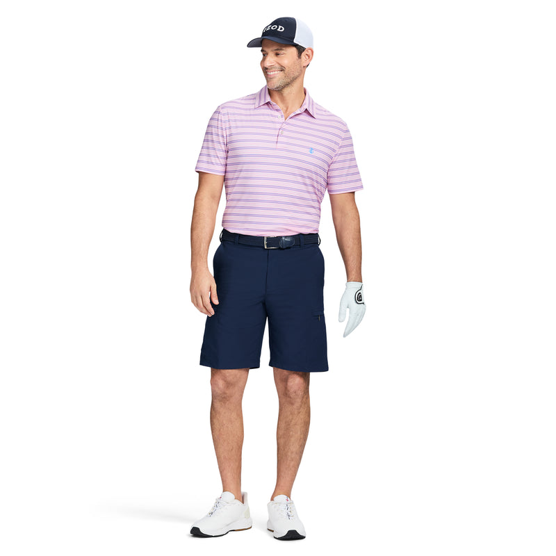 SWINGFLEX ELITE SHORT SLEEVE STRIPE GOLF POLO - PRISM PINK