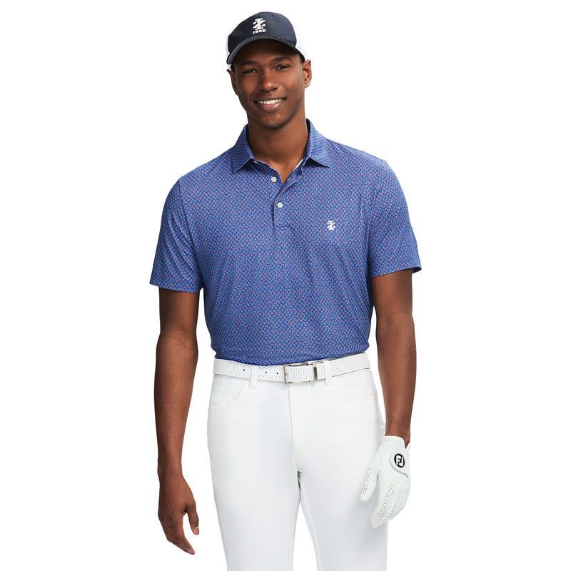 SWINGFLEX ELITE SHORT SLEEVE PRINTED GOLF POLO - SKIPPER BLUE