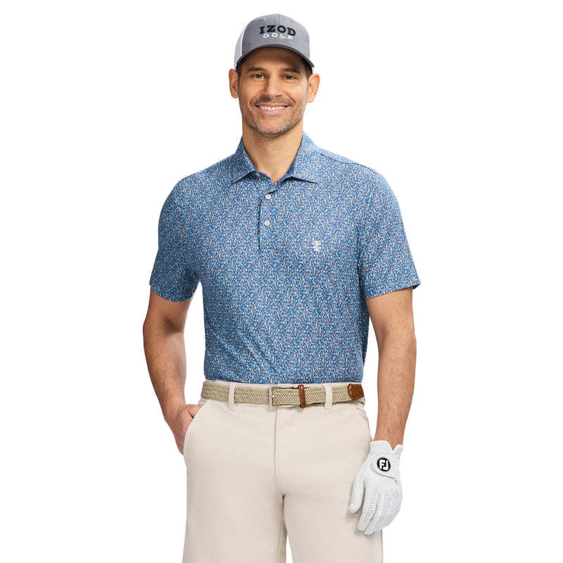 SWINGFLEX ELITE SHORT SLEEVE PRINTED GOLF POLO - BRIGHT COBALT