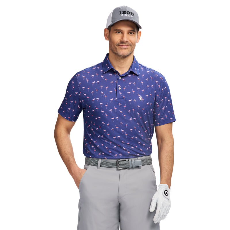 SWINGFLEX ELITE SHORT SLEEVE PRINTED GOLF POLO - SKIPPER BLUE