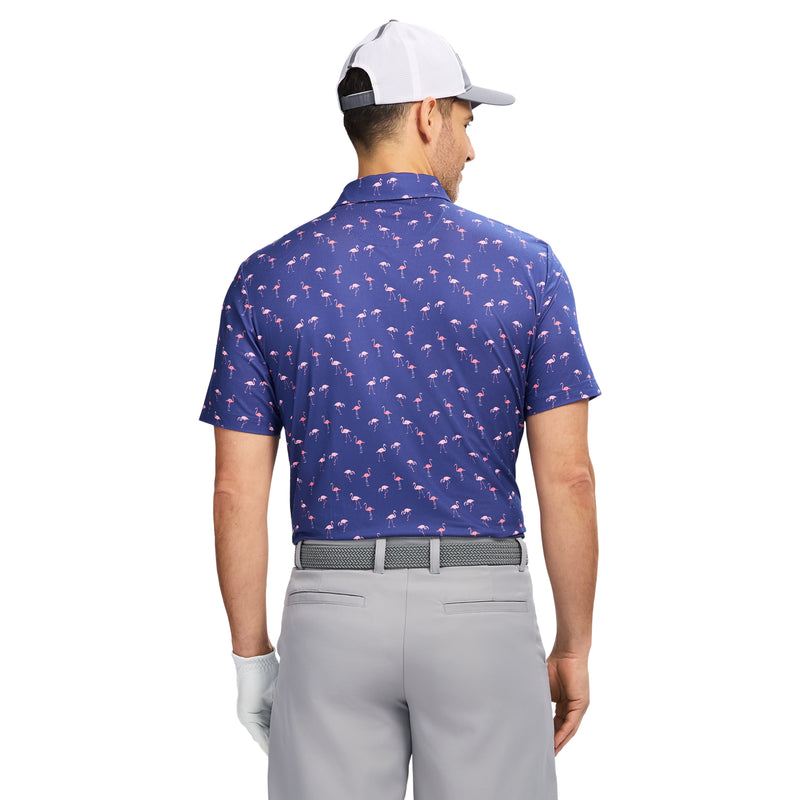 SWINGFLEX ELITE SHORT SLEEVE PRINTED GOLF POLO - SKIPPER BLUE