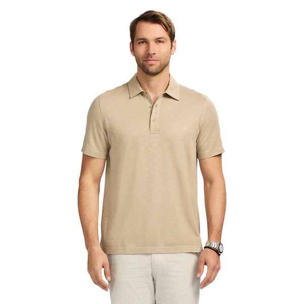 DOCKSIDE SLUB SHORT SLEEVE POLO - CROCKERY
