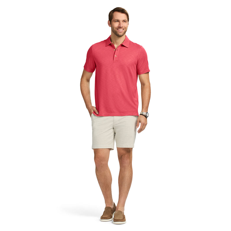 DOCKSIDE SLUB SHORT SLEEVE POLO - HOLLY BERRY