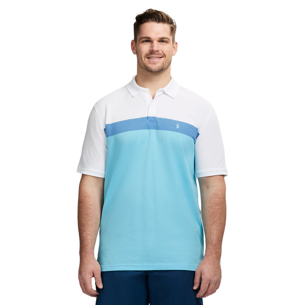 BIG & TALL ADVANTAGE PERFORMANCE SHORT SLEEVE STRIPE POLO SHIRT - BRIGHT WHITE