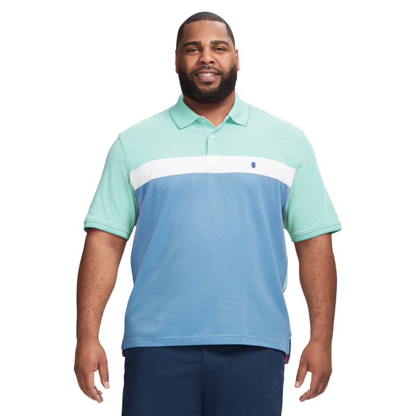 BIG & TALL ADVANTAGE PERFORMANCE SHORT SLEEVE STRIPE POLO SHIRT - BERYL GREEN