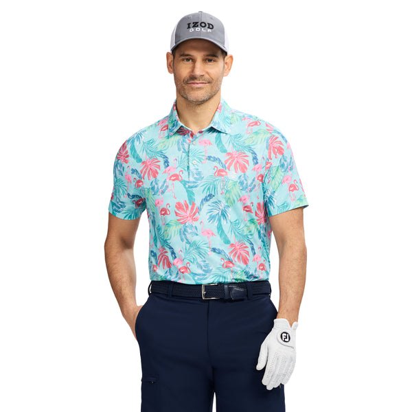 SWINGFLEX ELITE SHORT SLEEVE PRINTED GOLF POLO - LIMPET SHELL