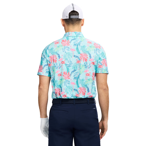 SWINGFLEX ELITE SHORT SLEEVE PRINTED GOLF POLO - LIMPET SHELL