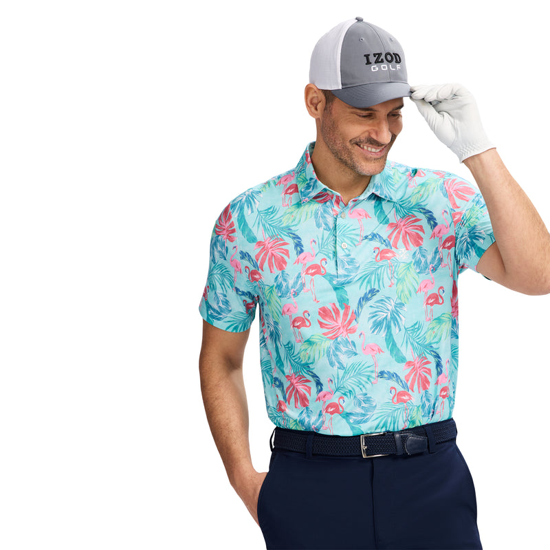 SWINGFLEX ELITE SHORT SLEEVE PRINTED GOLF POLO - LIMPET SHELL