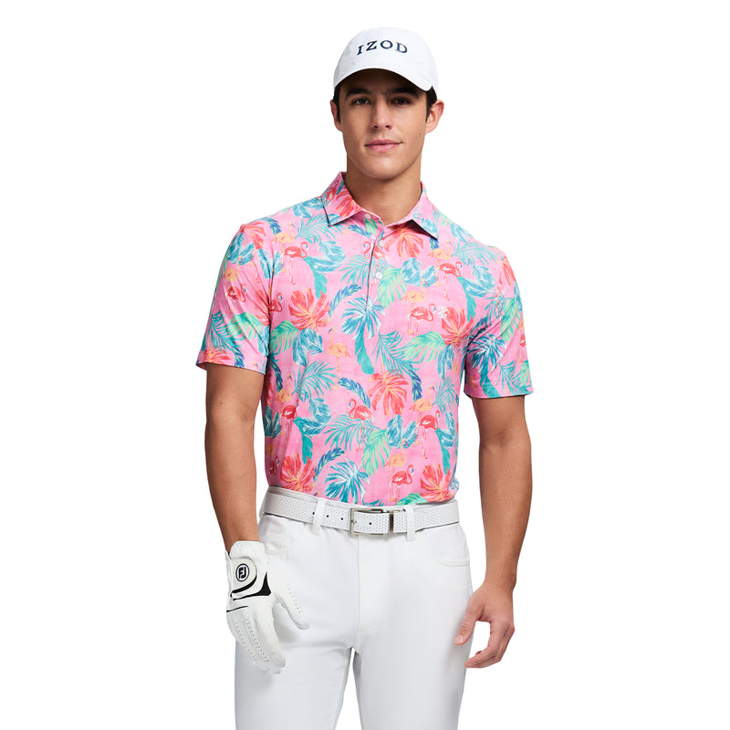 SWINGFLEX ELITE SHORT SLEEVE PRINTED GOLF POLO - PRISM PINK