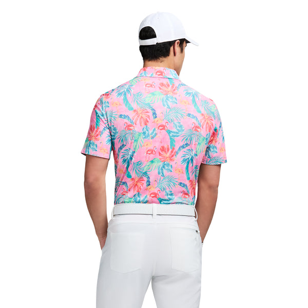 SWINGFLEX ELITE SHORT SLEEVE PRINTED GOLF POLO - PRISM PINK