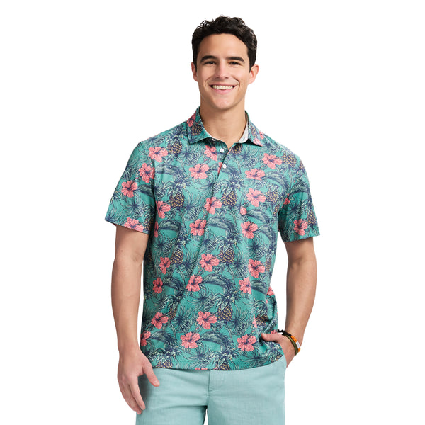 SUNSHIELD PERFORMANCE SHORT SLEEVE PRINTED POLO - BERYL GREEN