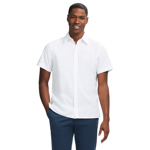 LUXURY SHORT SLEEVE BUTTON DOWN SHIRT - BRIGHT WHITE