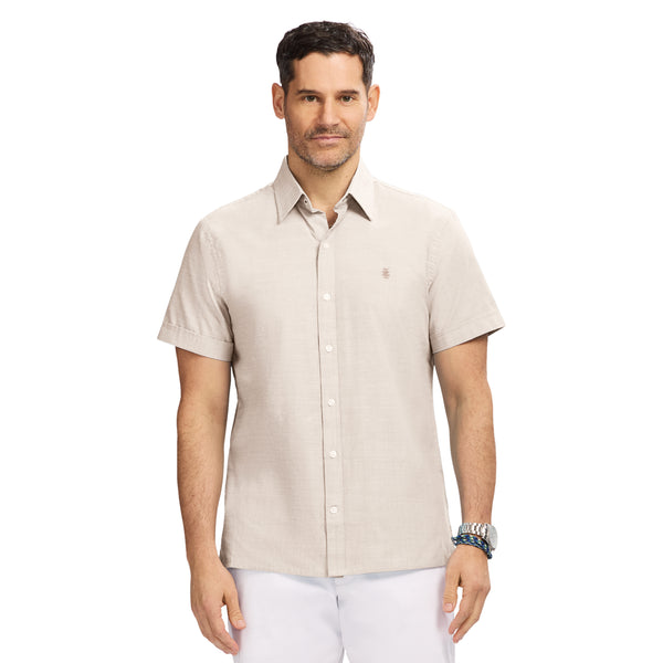 LUXURY SHORT SLEEVE BUTTON DOWN SHIRT - CROCKERY