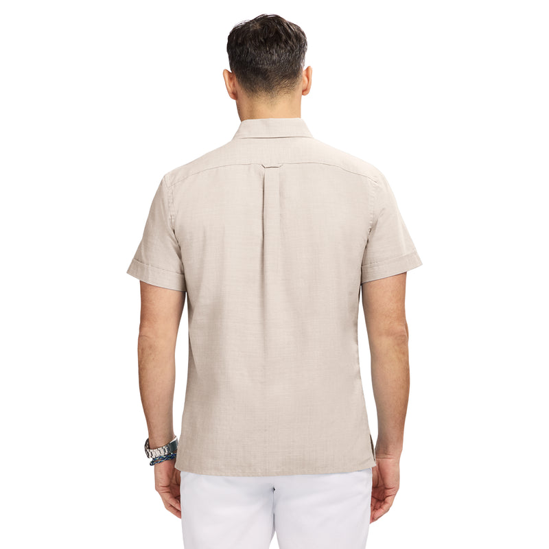 LUXURY SHORT SLEEVE BUTTON DOWN SHIRT - CROCKERY