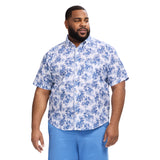 BIG & TALL DOCKSIDE SHORT SLEEVE CHAMBRAY PRINTED SHIRT - BRIGHT WHITE