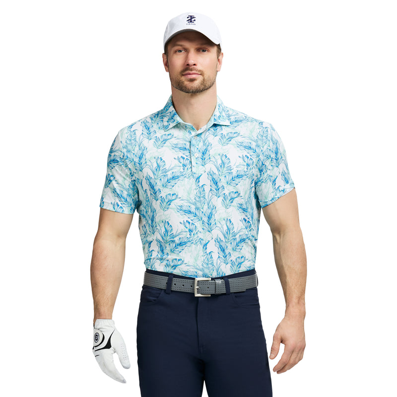 SWINGFLEX ELITE SHORT SLEEVE PRINTED GOLF POLO - LIMPET SHELL