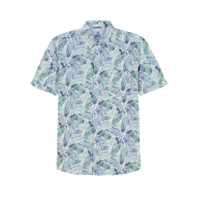 BIG & TALL DOCKSIDE SHORT SLEEVE CHAMBRAY PRINTED SHIRT - WASABI