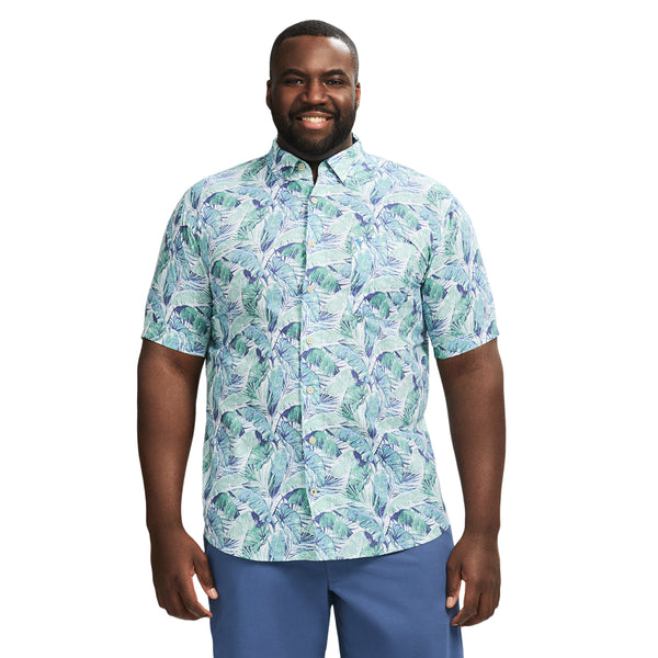 BIG & TALL DOCKSIDE SHORT SLEEVE CHAMBRAY PRINTED SHIRT - WASABI