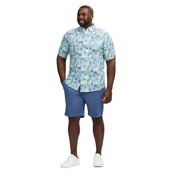 BIG & TALL DOCKSIDE SHORT SLEEVE CHAMBRAY PRINTED SHIRT - WASABI