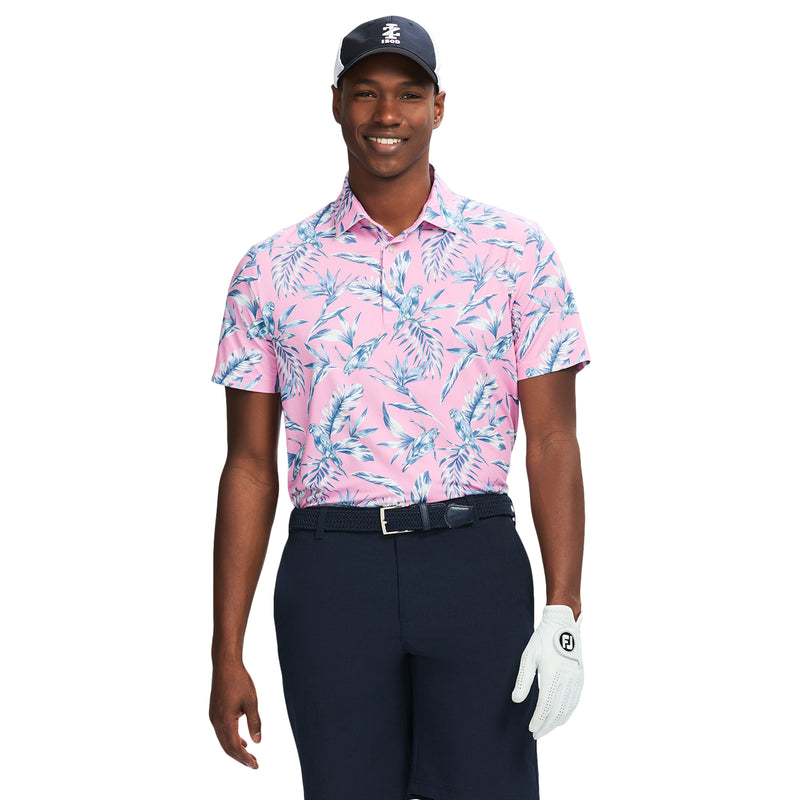 SWINGFLEX ELITE SHORT SLEEVE PRINTED GOLF POLO - PRISM PINK