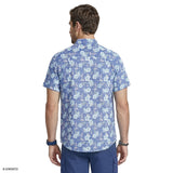 Izod Mens Shirt Dockside Chambray Short Sleeve Printed Button Down Shirt Vallarta Blue 