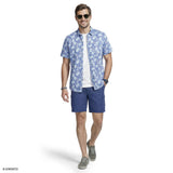 Izod Mens Shirt Dockside Chambray Short Sleeve Printed Button Down Shirt Vallarta Blue 