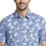 Izod Mens Shirt Dockside Chambray Short Sleeve Printed Button Down Shirt Vallarta Blue 
