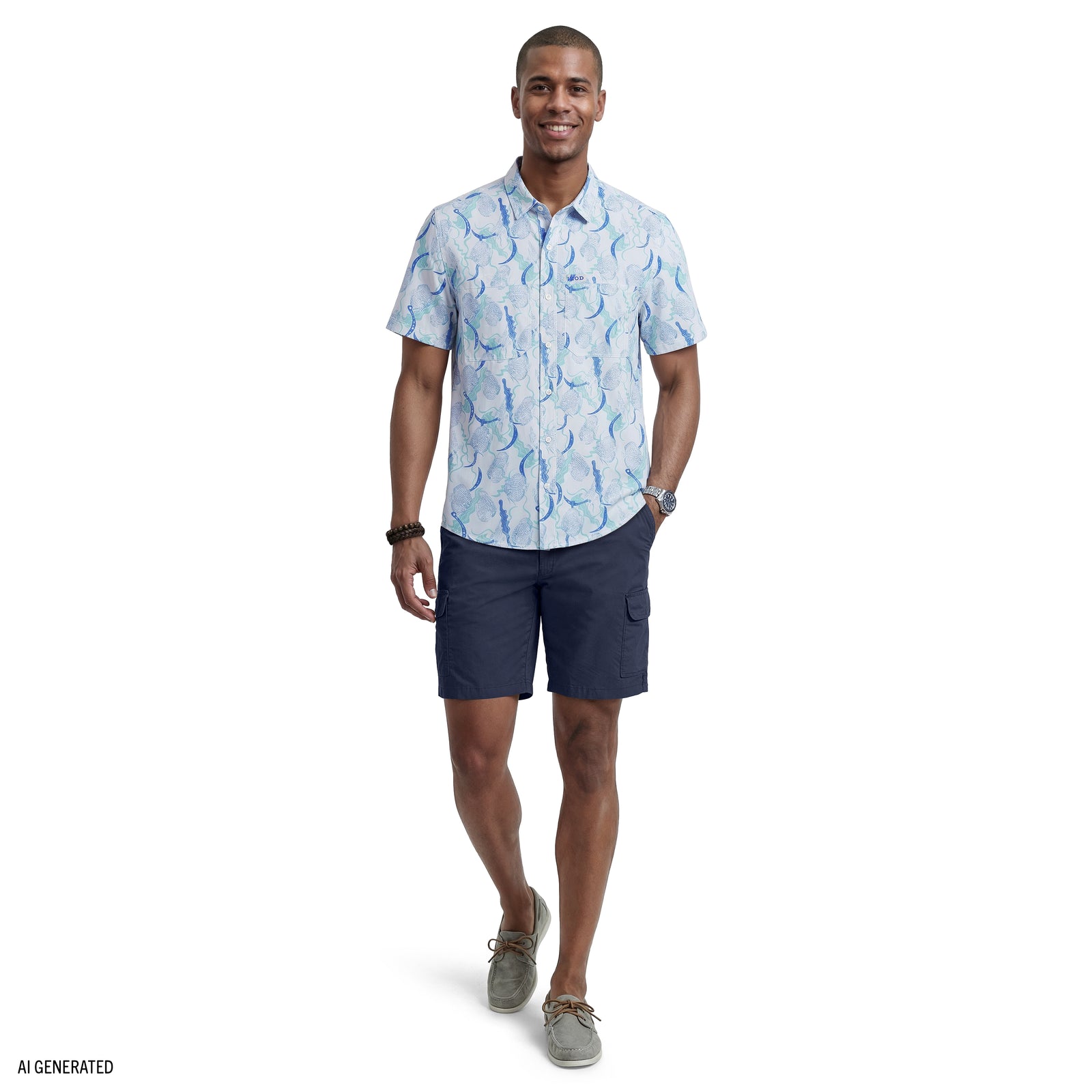SUNSHIELD PERFORMANCE S/S PRINTED BUTTON-DOWN SHIRT - BRIGHT WHITE