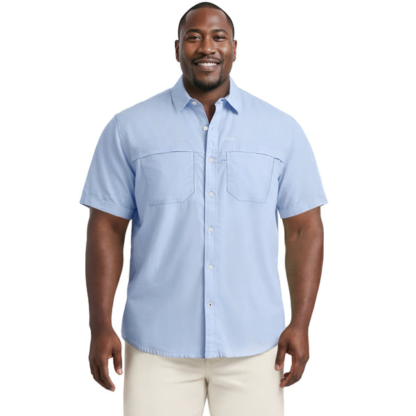 BIG & TALL SUNSHIELD PERFORMANCE S/S BUTTON-DOWN SHIRT - CHAMBRAY
