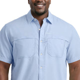 BIG & TALL SUNSHIELD PERFORMANCE S/S BUTTON-DOWN SHIRT - CHAMBRAY BLUE