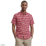 Izod Mens Shirt Sunshield Performance Short Sleeve Printed Button Down Shirt Red 