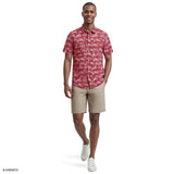 Izod Mens Shirt Sunshield Performance Short Sleeve Printed Button Down Shirt Red 