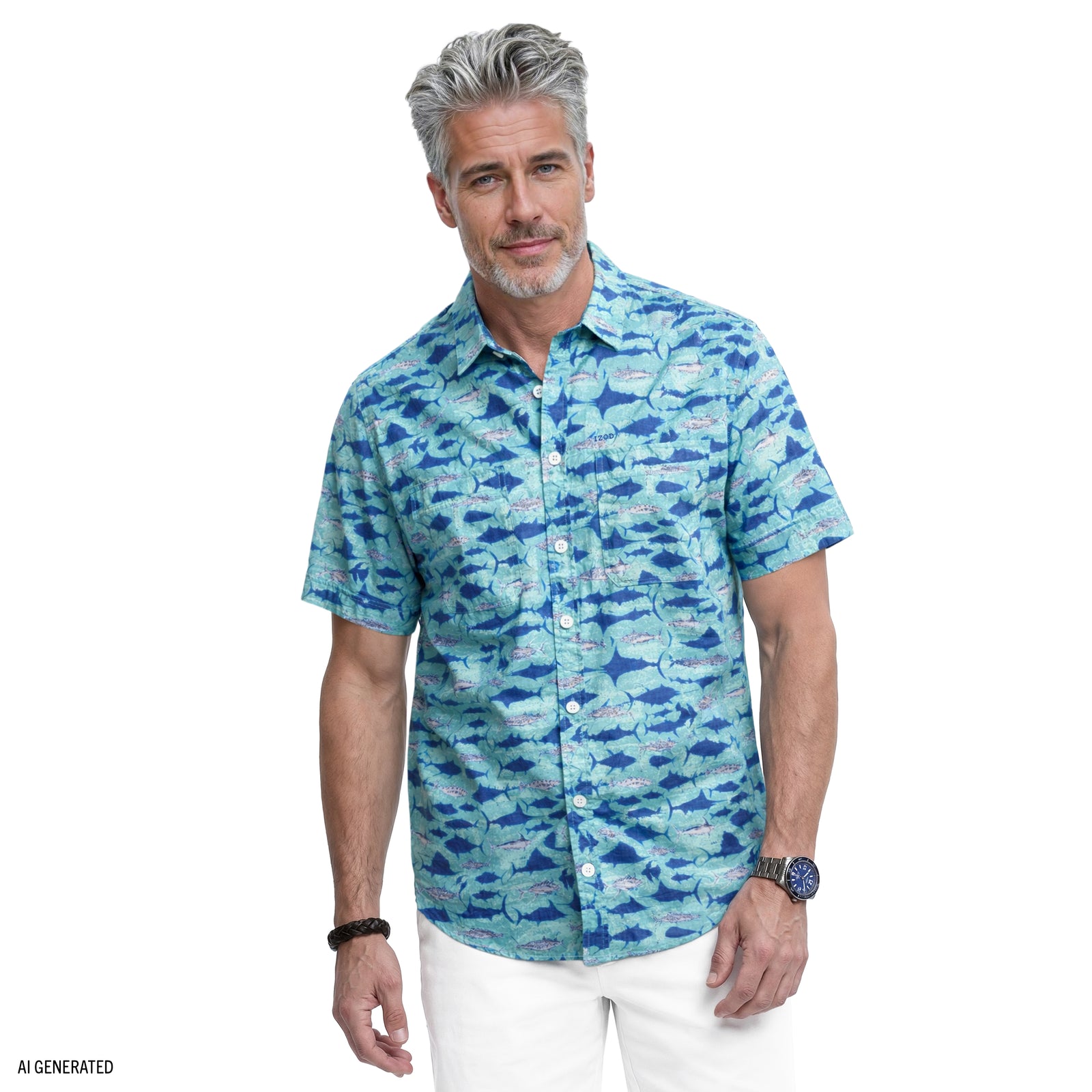 Sunshield Performance S/S Printed Button-Down Shirt - Teal – IZOD