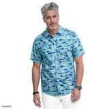 SUNSHIELD PERFORMANCE S/S PRINTED BUTTON-DOWN SHIRT - TEAL