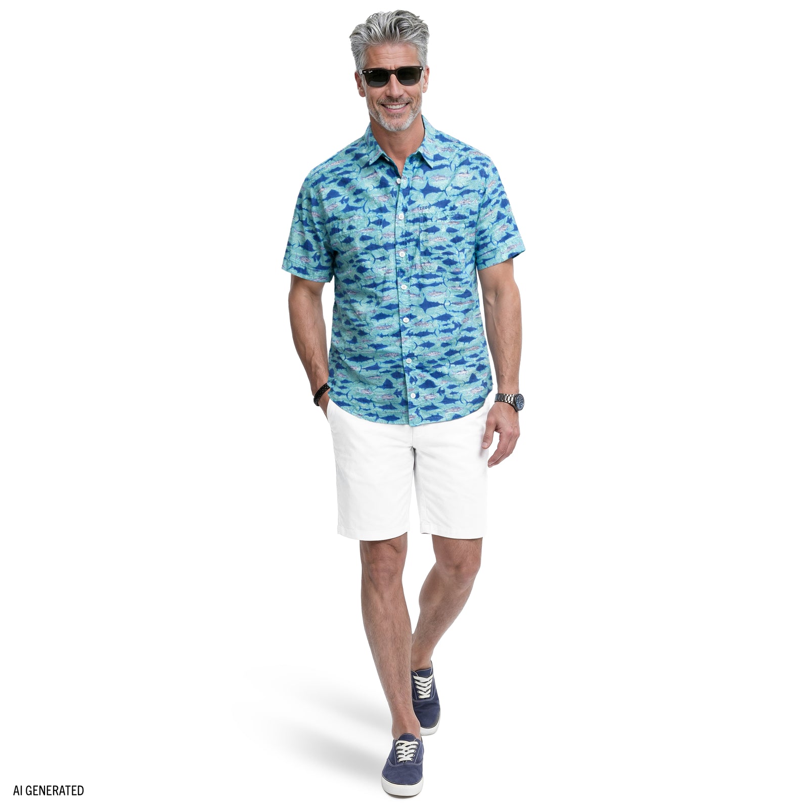 Sunshield Performance S/S Printed Button-Down Shirt - Teal – IZOD