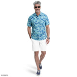 SUNSHIELD PERFORMANCE S/S PRINTED BUTTON-DOWN SHIRT - TEAL