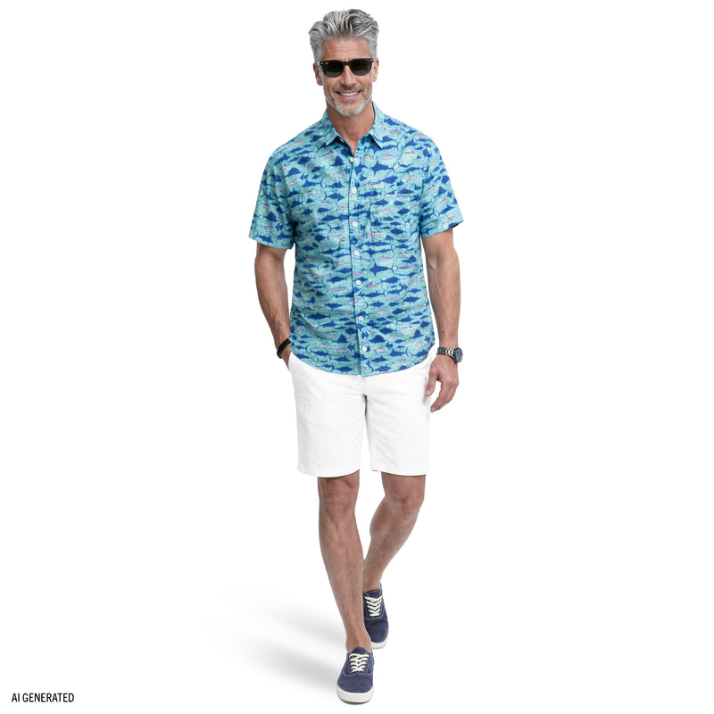 Sunshield Performance S/S Printed Button-Down Shirt - Teal – IZOD