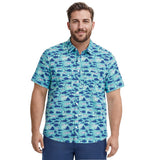 BIG & TALL SUNSHIELD PERFORMANCE S/S PRINTED BUTTON-DOWN SHIRT - TEAL