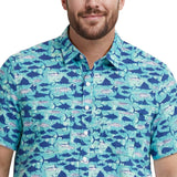 BIG & TALL SUNSHIELD PERFORMANCE S/S PRINTED BUTTON-DOWN SHIRT - TEAL