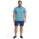 BIG & TALL SUNSHIELD PERFORMANCE S/S PRINTED BUTTON-DOWN SHIRT - TEAL
