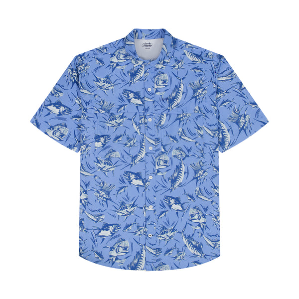 SUNSHIELD PERFORMANCE S/S PRINTED BUTTON-DOWN SHIRT - CORNFLOWER