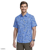 Izod Mens Shirt Sunshield Performance Short Sleeve Printed Button Down Shirt Blue 