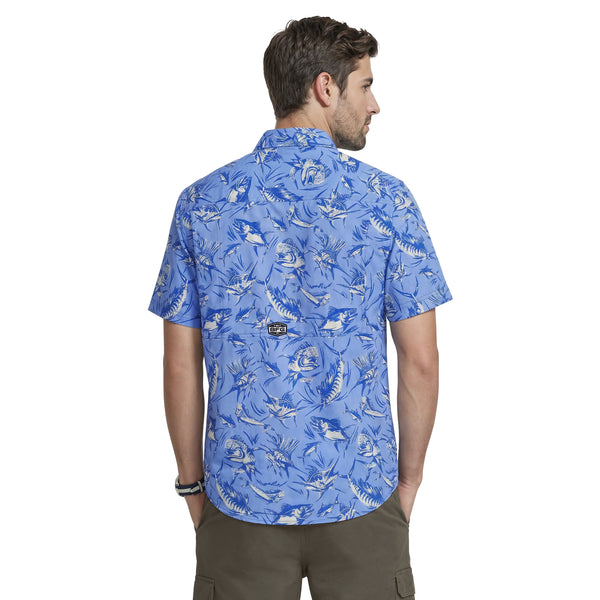 SUNSHIELD PERFORMANCE S/S PRINTED BUTTON-DOWN SHIRT - CORNFLOWER