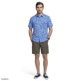 Izod Mens Shirt Sunshield Performance Short Sleeve Printed Button Down Shirt Blue 
