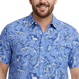 BIG & TALL SUNSHIELD PERFORMANCE S/S PRINTED BUTTON-DOWN SHIRT - CORNFLOWER BLUE