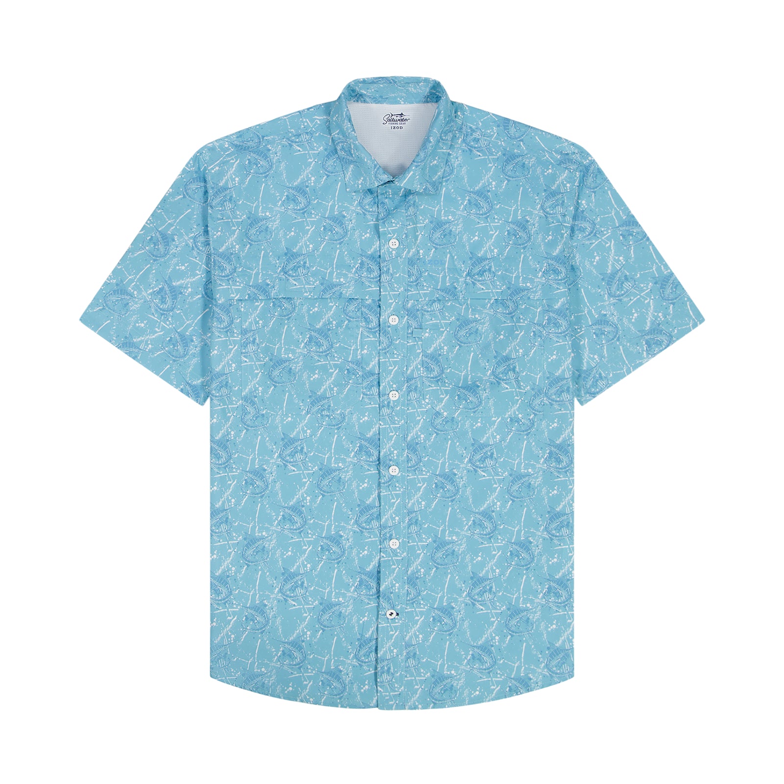 Sunshield Performance S/S Printed Button-Down Shirt - Milky Blue