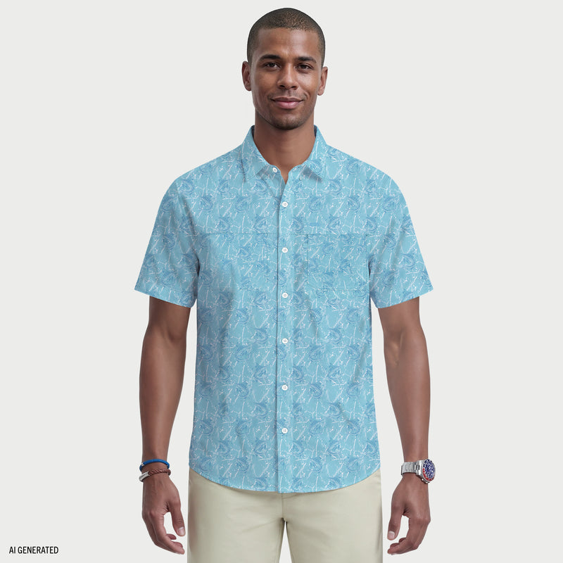 SUNSHIELD PERFORMANCE S/S PRINTED BUTTON-DOWN SHIRT - MILKY BLUE