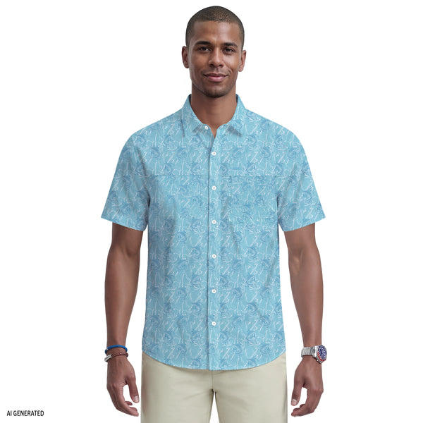SUNSHIELD PERFORMANCE S/S PRINTED BUTTON-DOWN SHIRT - MILKY BLUE
