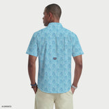 Izod Mens Shirt Sunshield Performance Short Sleeve Printed Button Down Shirt Blue 