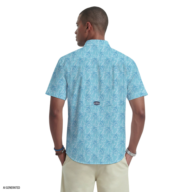 Sunshield Performance S/S Printed Button-Down Shirt - Milky Blue